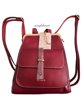 ECOSUSI Burgundy Vegan Leather Convertible Small Backpack Purse NWT